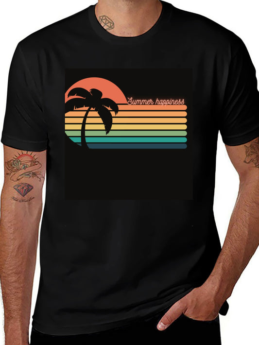 Summer Happiness Graphic Black T-Shirt
