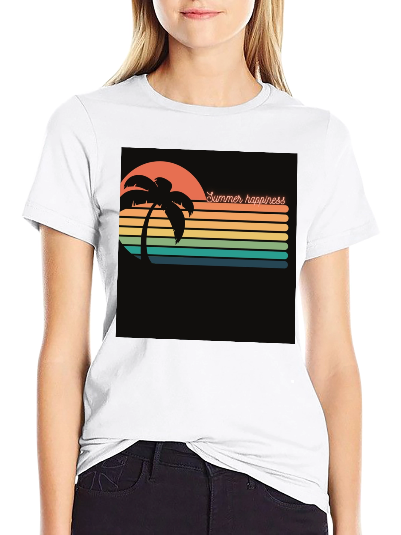 Summer Happiness Graphic Black T-Shirt