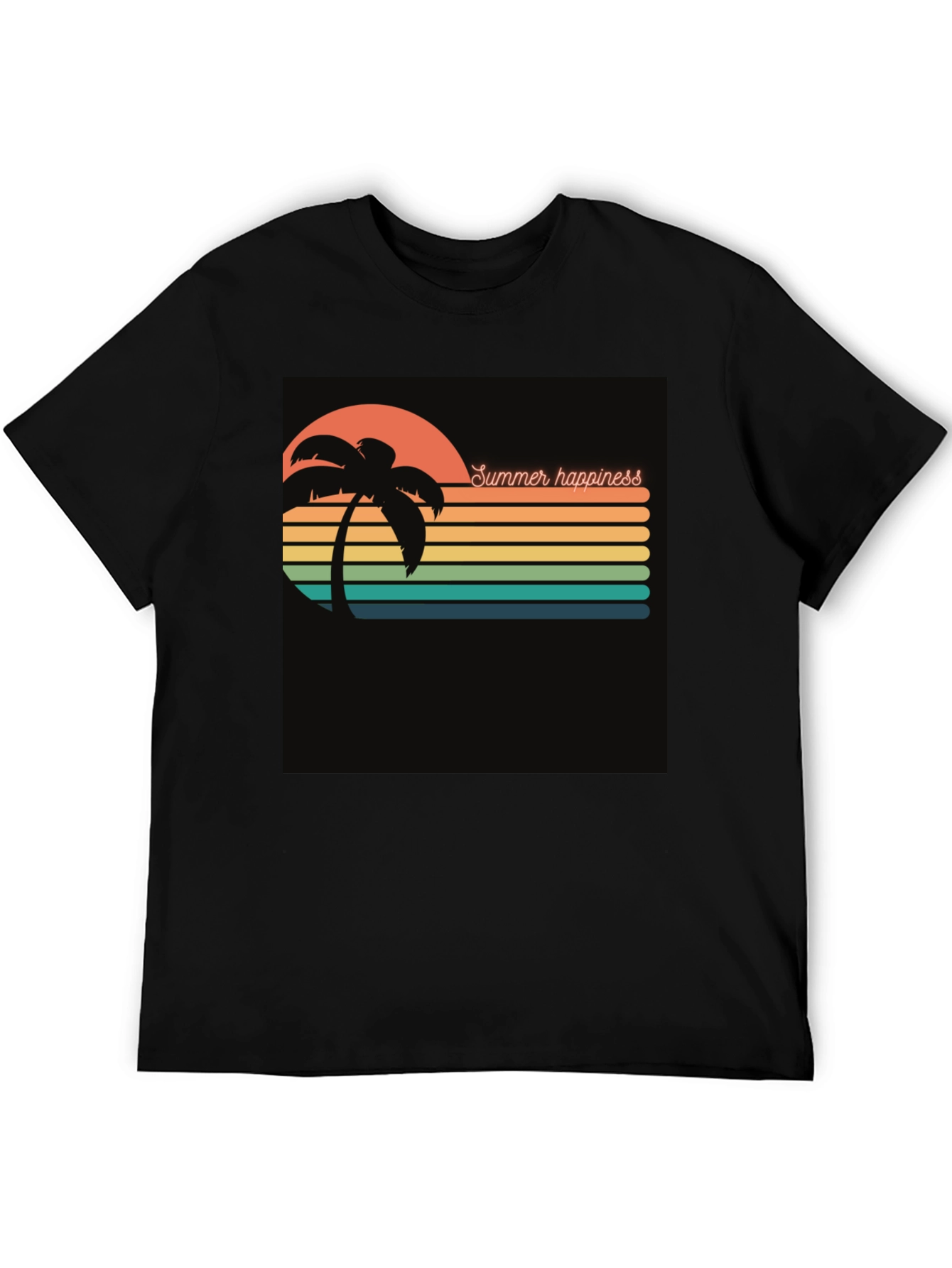 Summer Happiness Graphic Black T-Shirt
