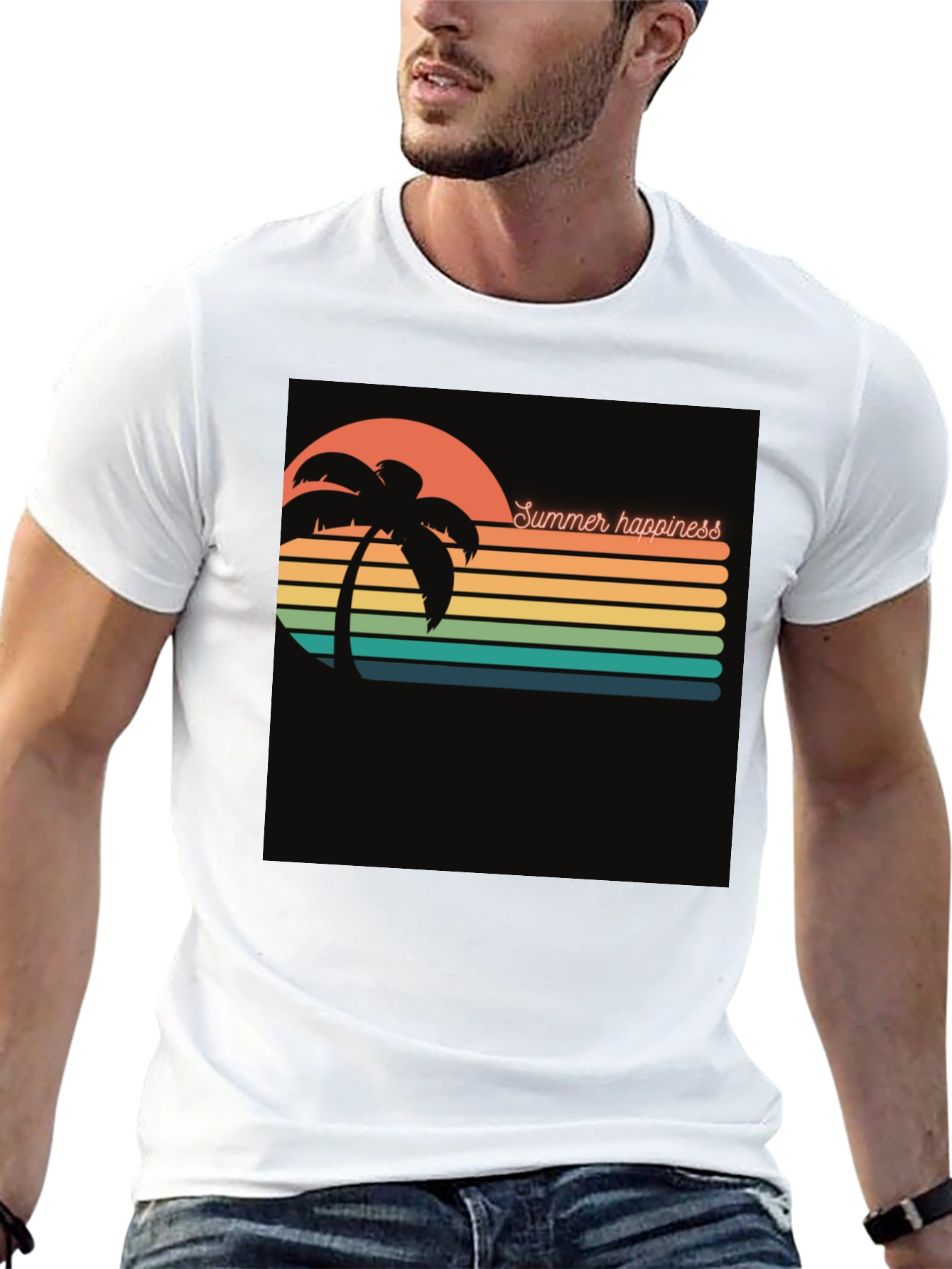 Summer Happiness Graphic Black T-Shirt