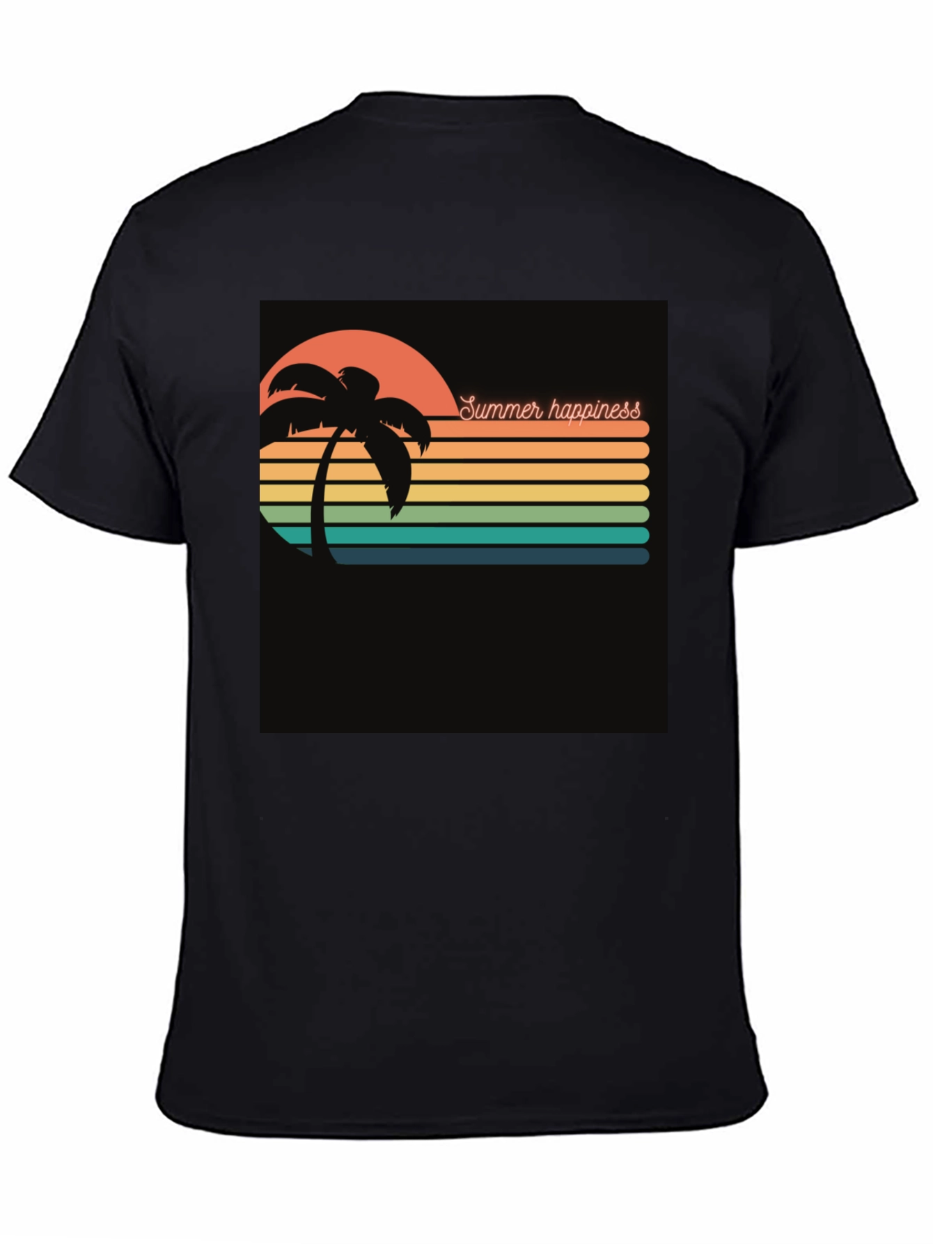 Summer Happiness Graphic Black T-Shirt