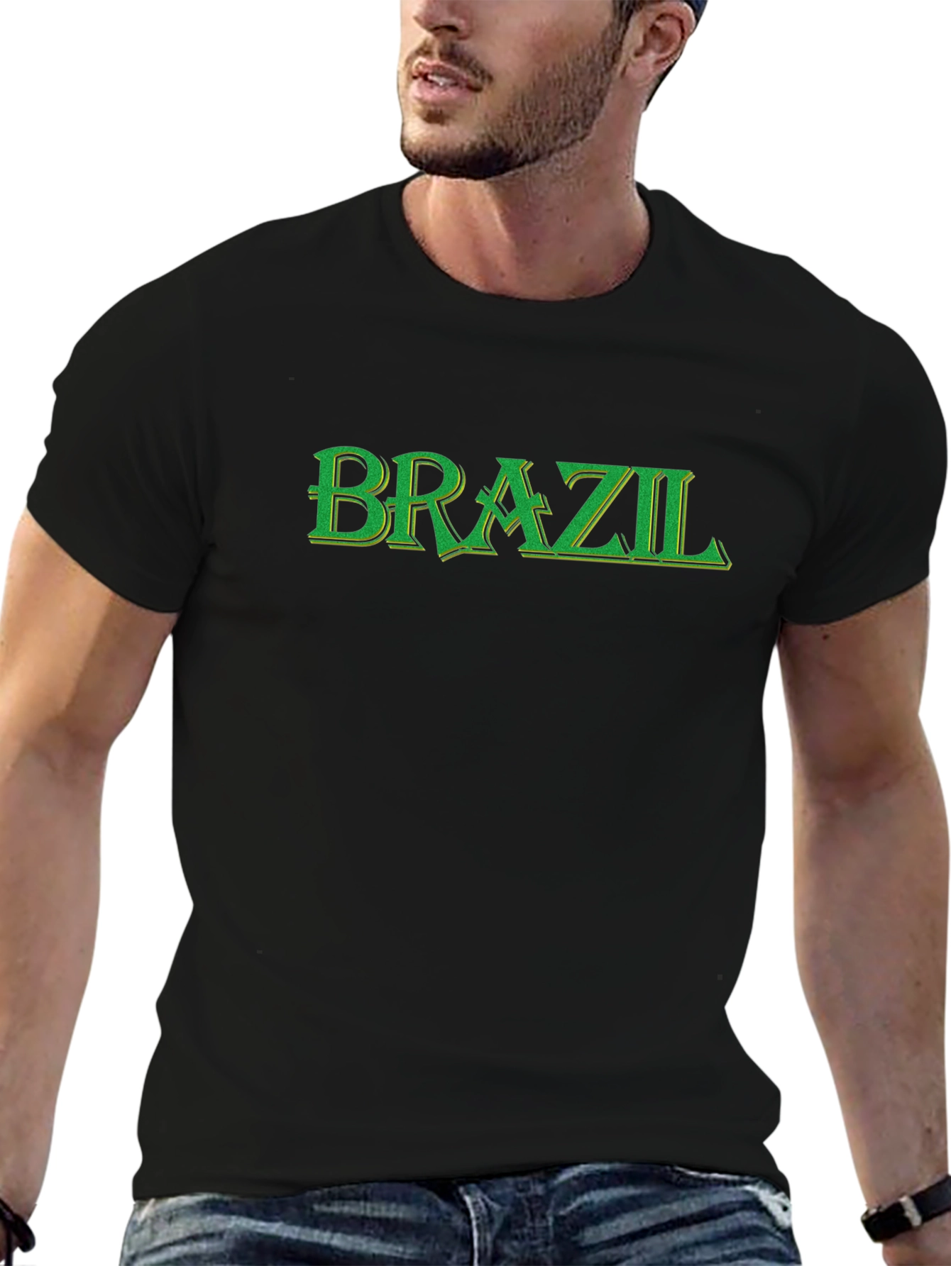 Brazil T-Shirt - Black Green Lettering
