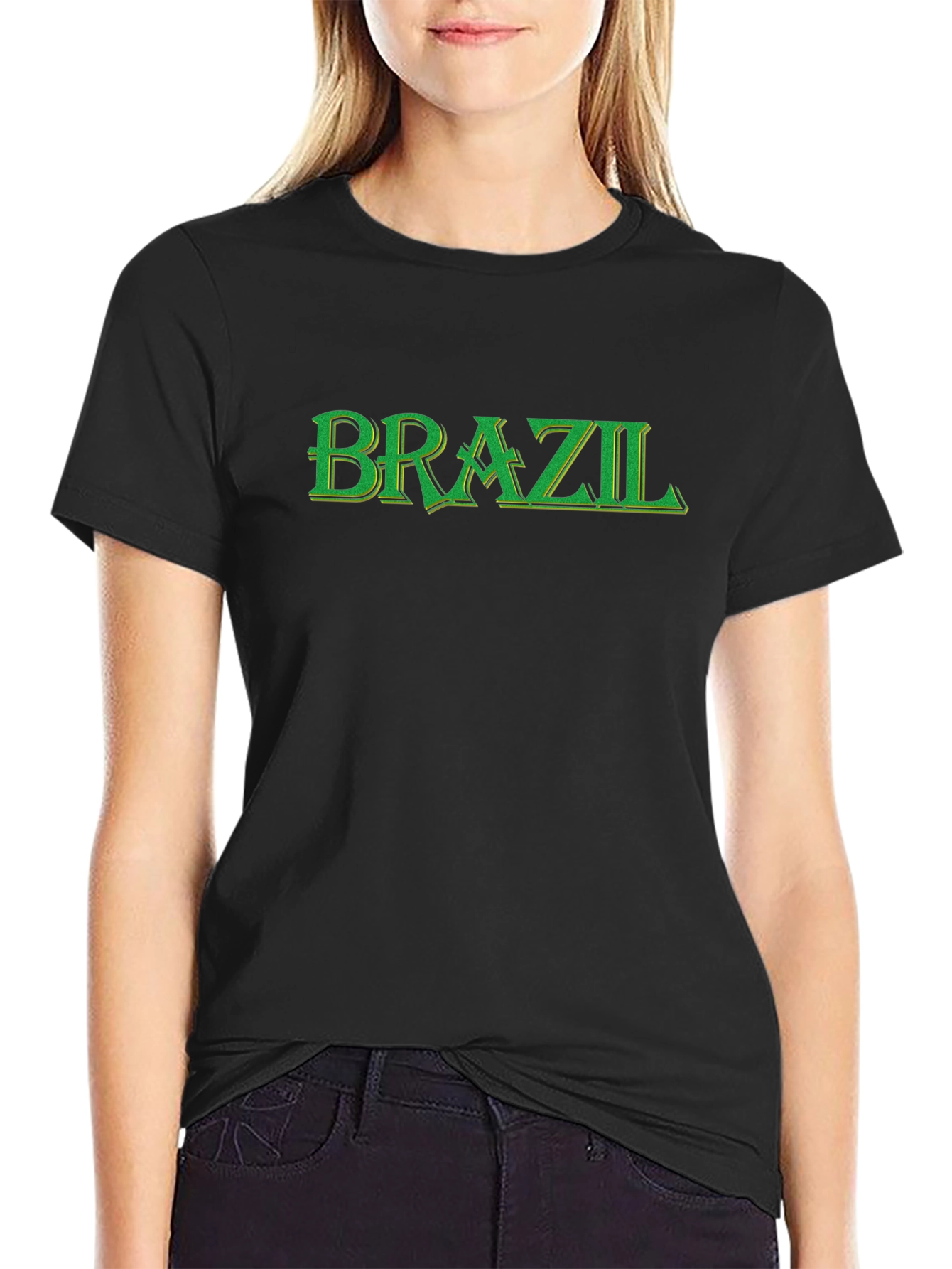 Brazil T-Shirt - Black Green Lettering