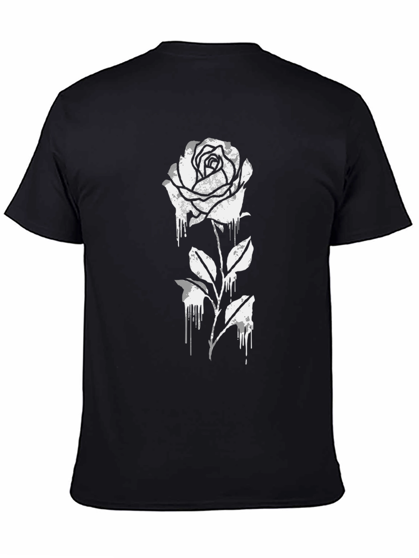 Black T-Shirt with Dripping Rose Graphic
