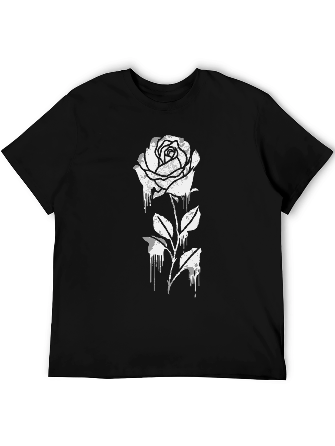 Black T-Shirt with Dripping Rose Graphic