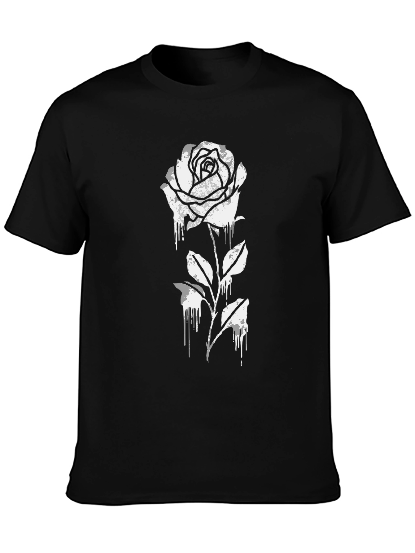 Black T-Shirt with Dripping Rose Graphic