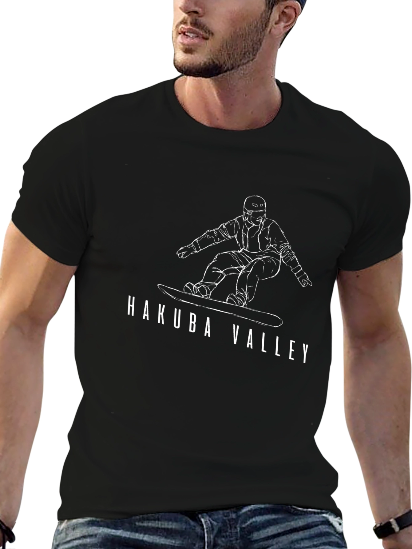 Hakuba Valley Snowboarder Graphic Tee - Black Cotton Blend
