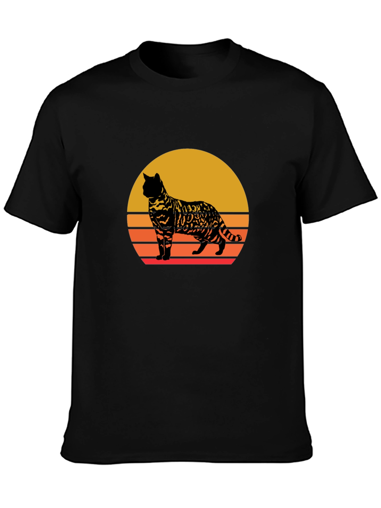 Retro Cat Sunset Graphic Tee - Unisex Black T-Shirt