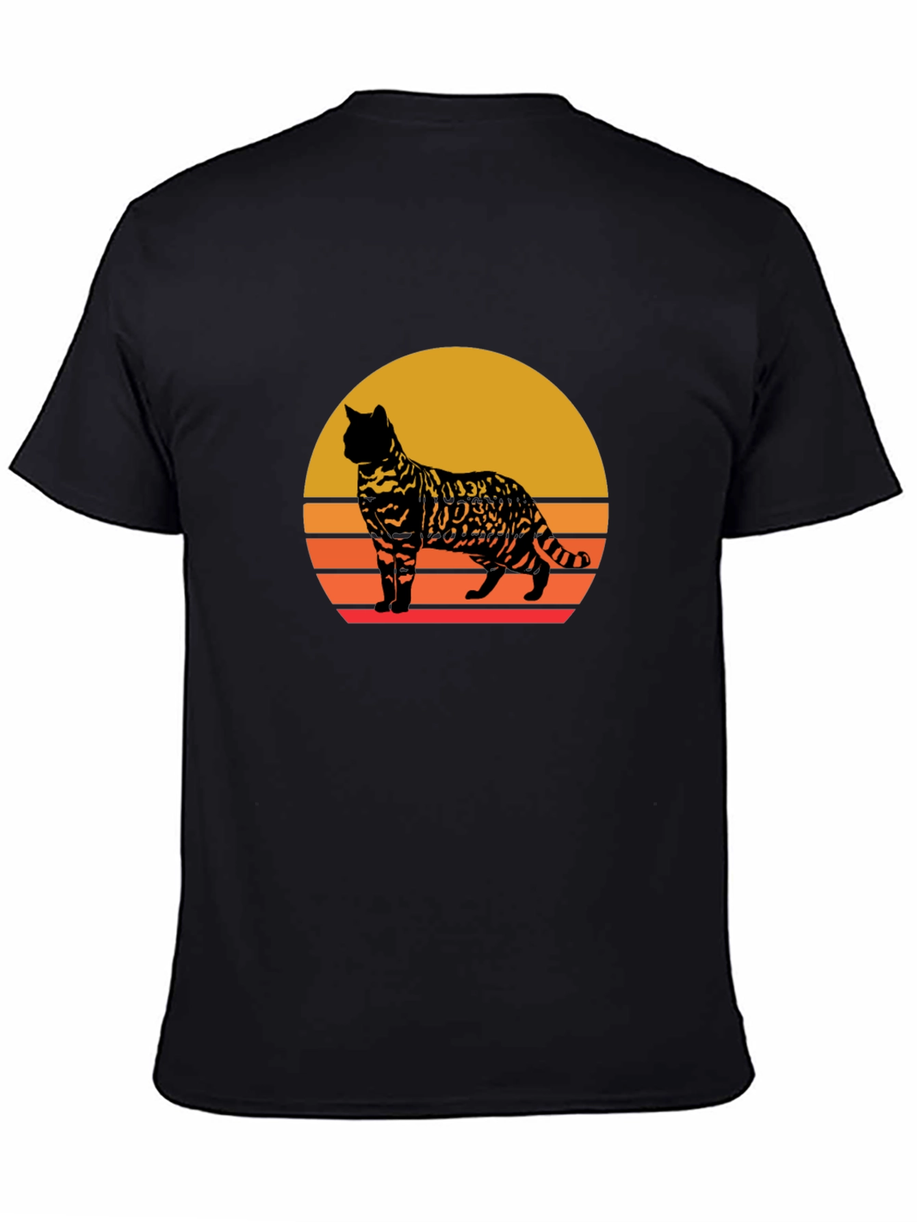 Retro Cat Sunset Graphic Tee - Unisex Black T-Shirt