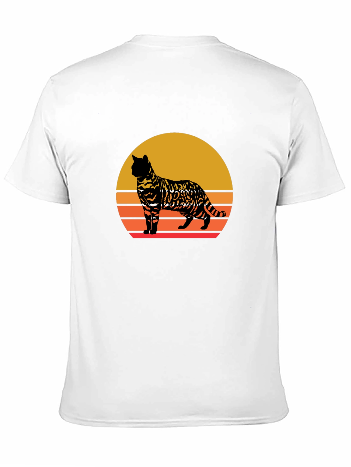 Retro Cat Sunset Graphic Tee - Unisex Black T-Shirt