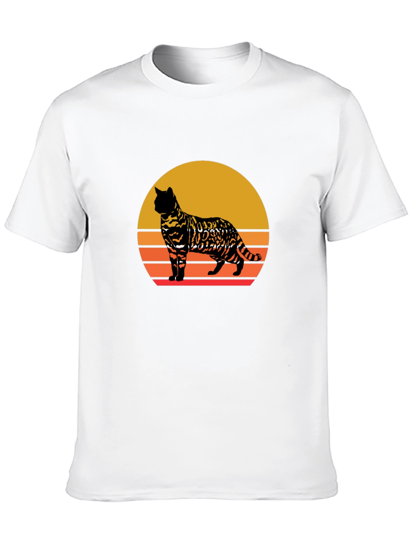 Retro Cat Sunset Graphic Tee - Unisex Black T-Shirt