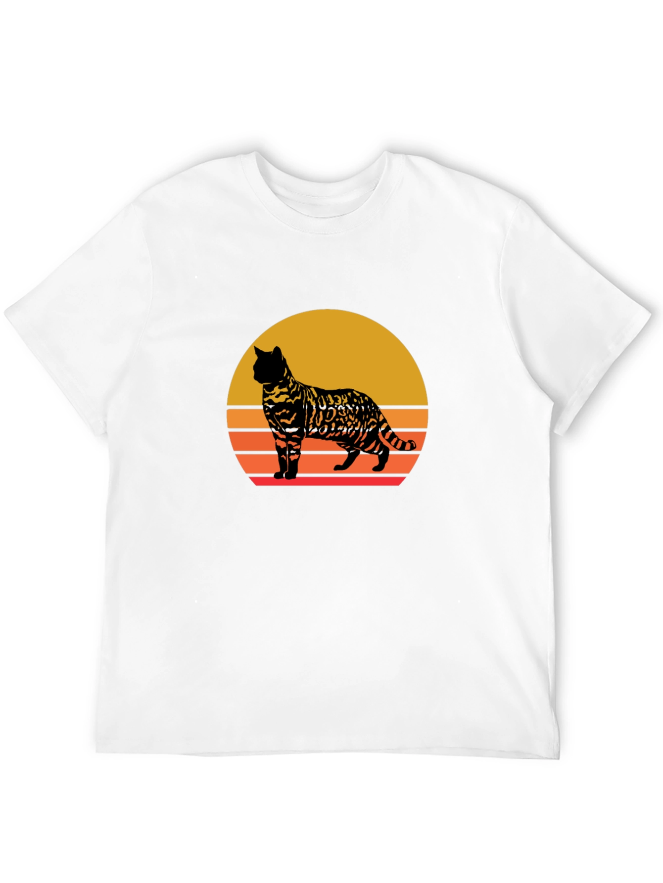 Retro Cat Sunset Graphic Tee - Unisex Black T-Shirt