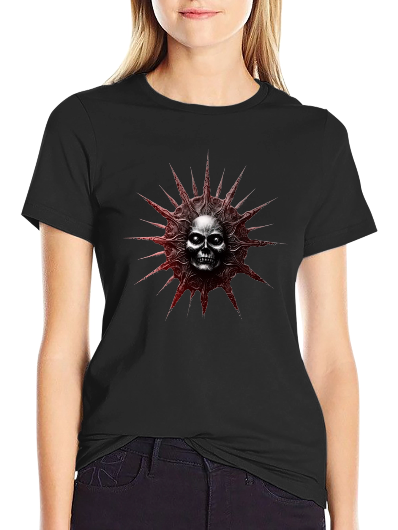 Edgy Skull Sun T-Shirt - Black Graphic Tee
