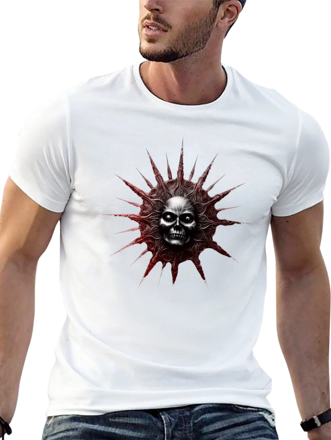 Edgy Skull Sun T-Shirt - Black Graphic Tee