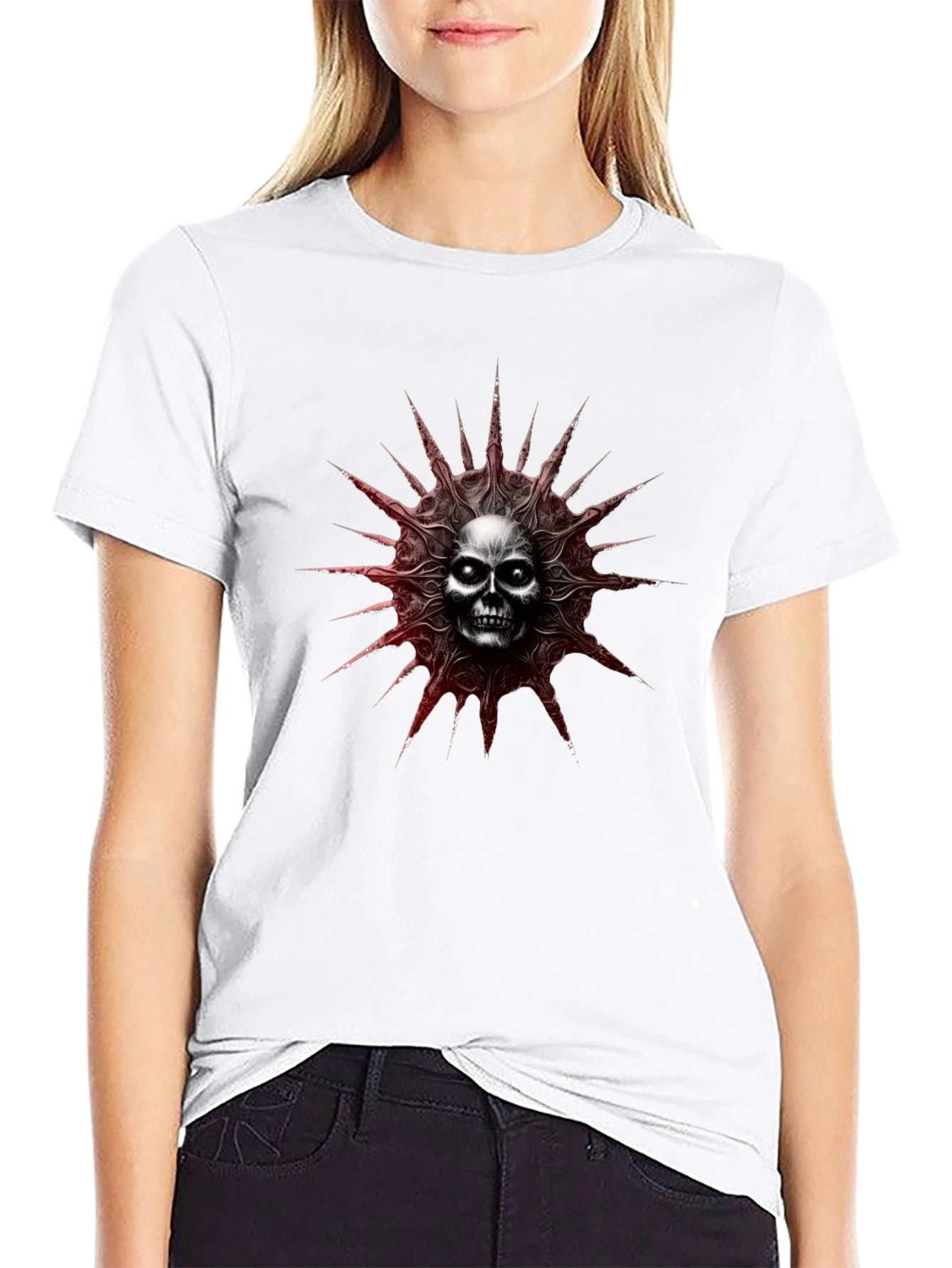 Edgy Skull Sun T-Shirt - Black Graphic Tee