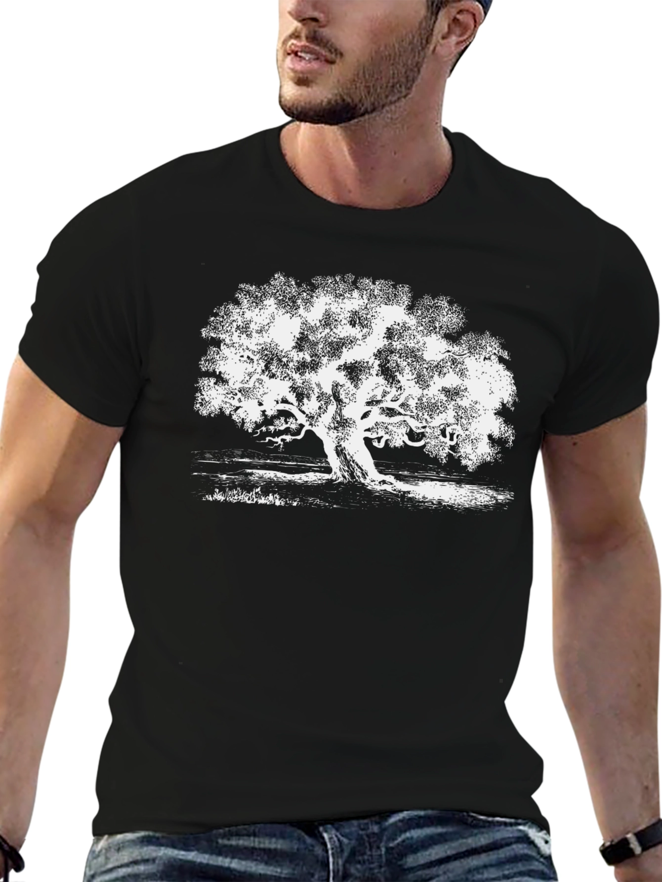 Mens Black Tree Graphic Tee - Nature Inspired Print