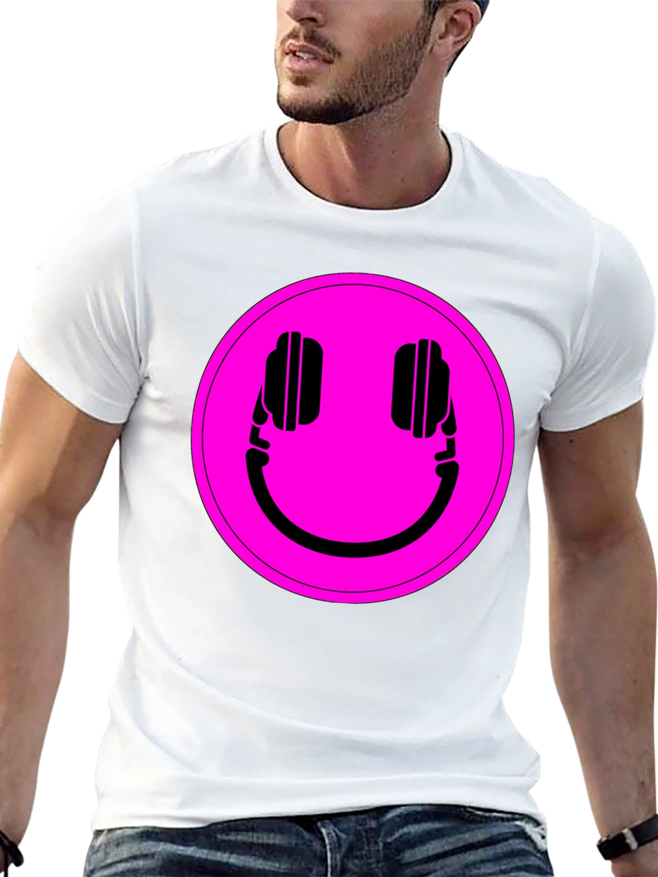 Headphone Smiley Graphic Tee - Black