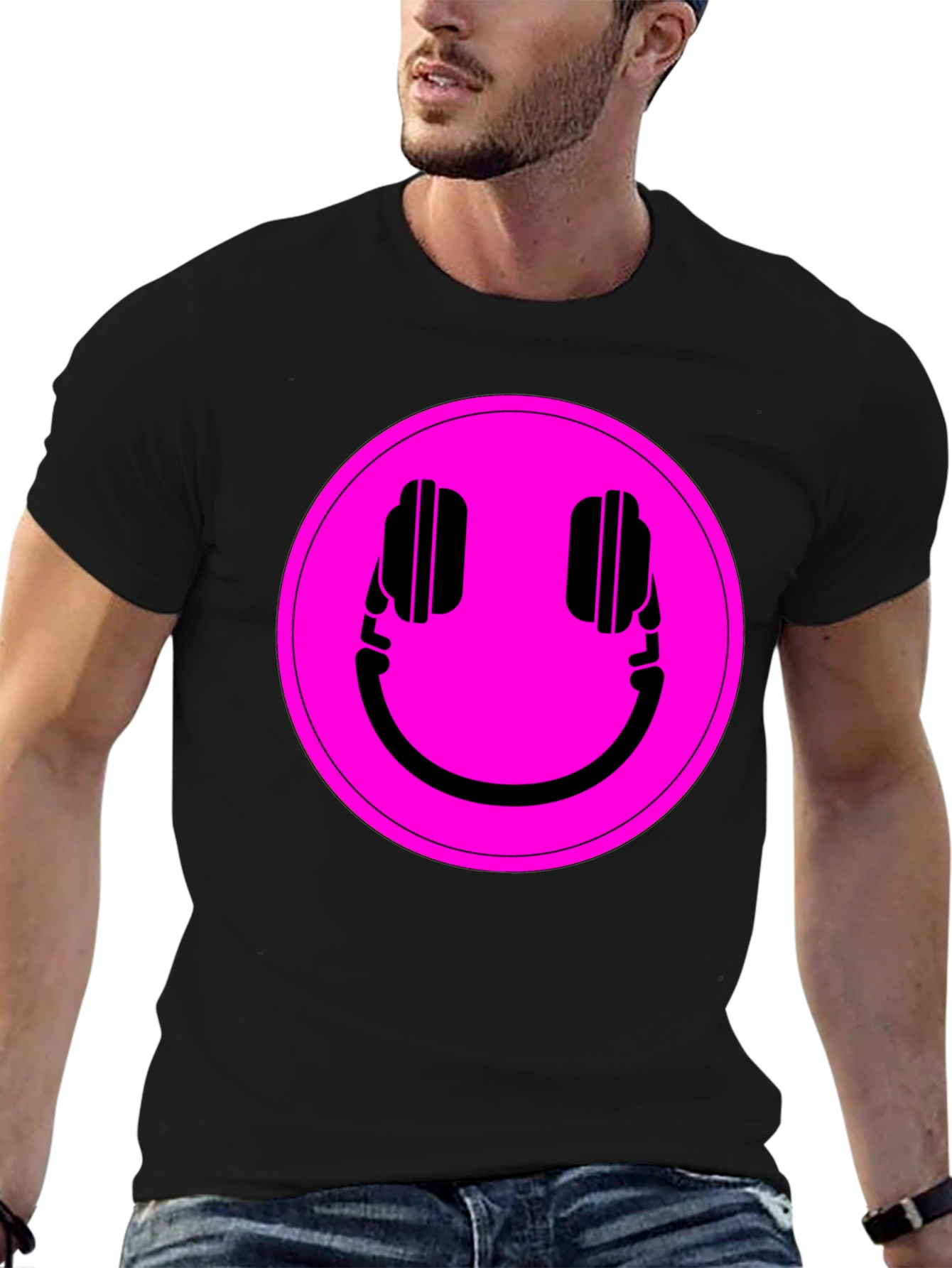 Headphone Smiley Graphic Tee - Black