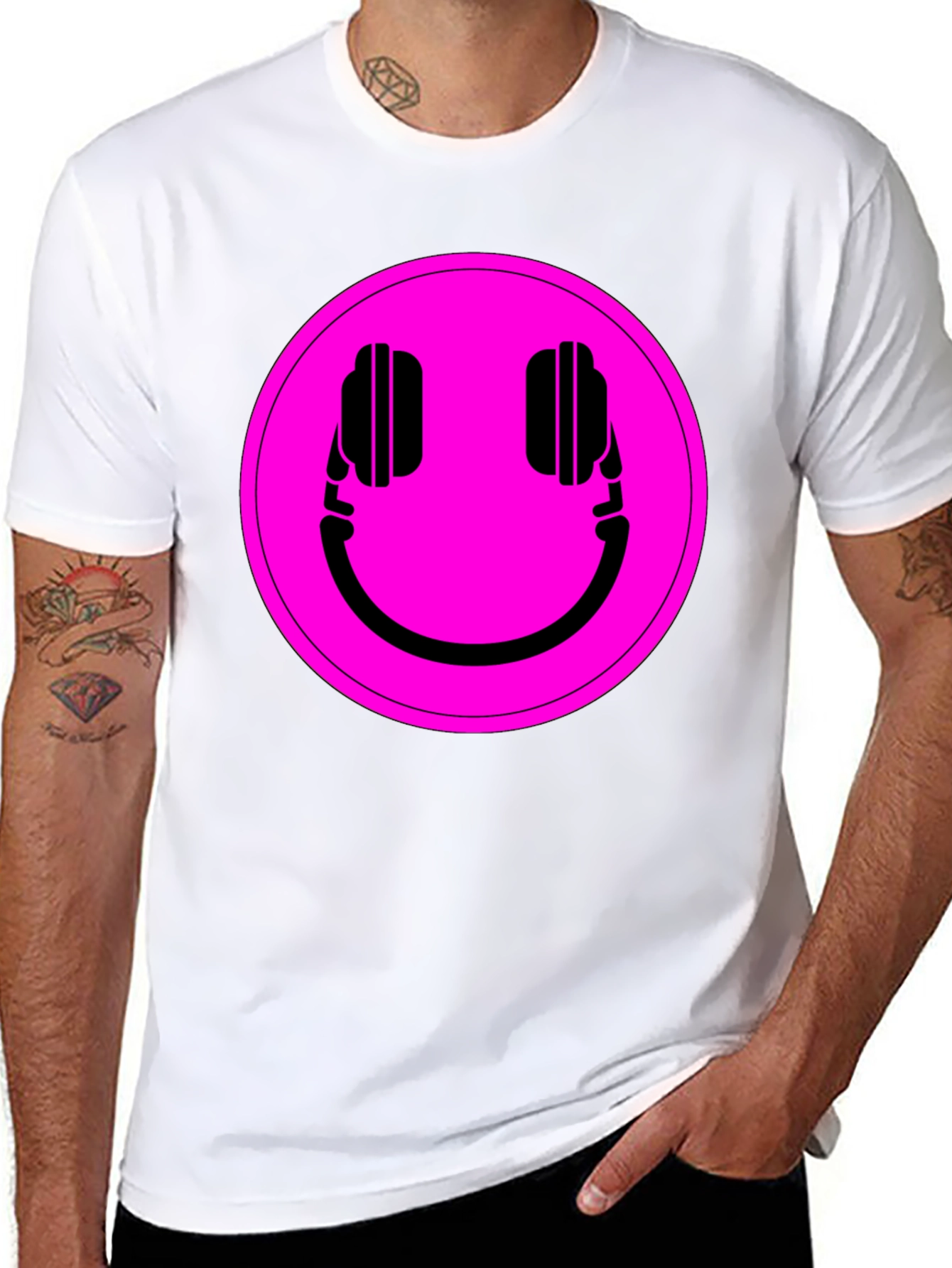 Headphone Smiley Graphic Tee - Black