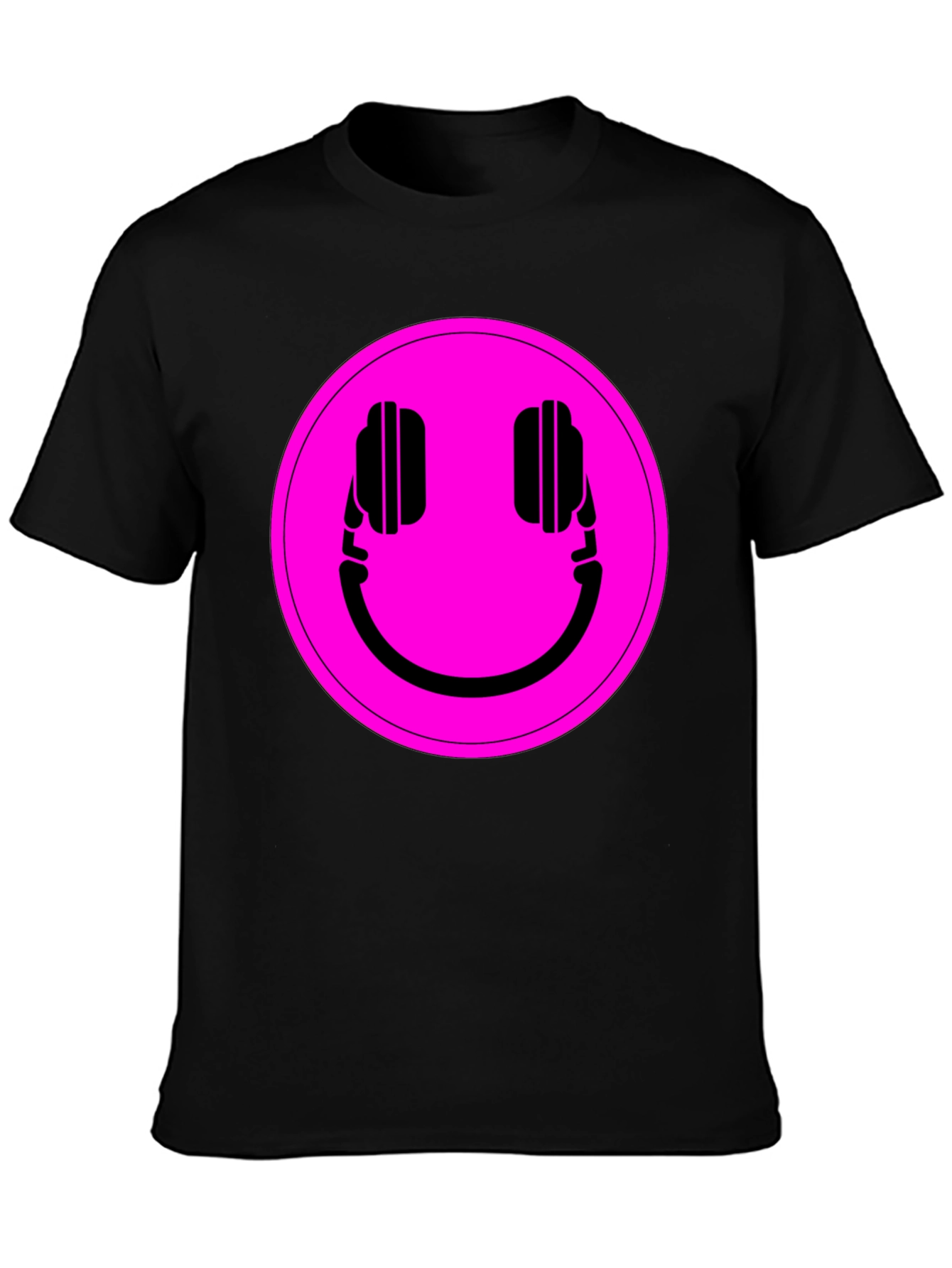 Headphone Smiley Graphic Tee - Black