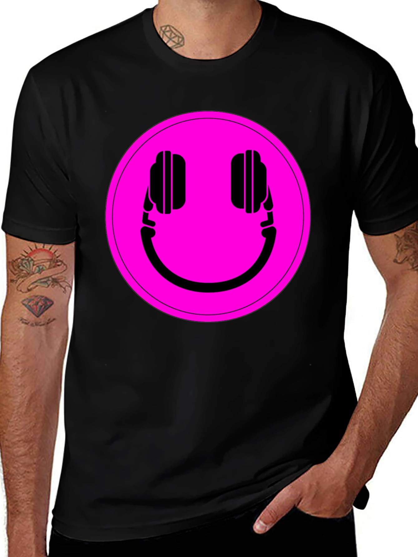 Headphone Smiley Graphic Tee - Black