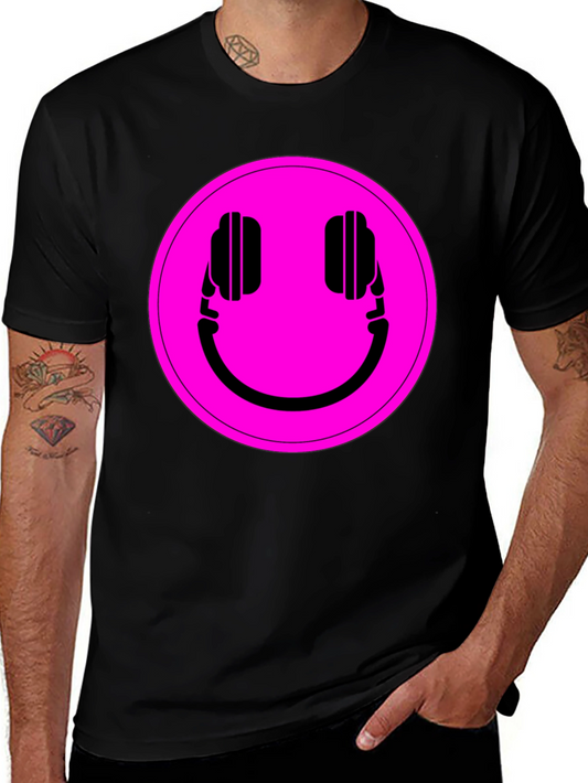 Headphone Smiley Graphic Tee - Black