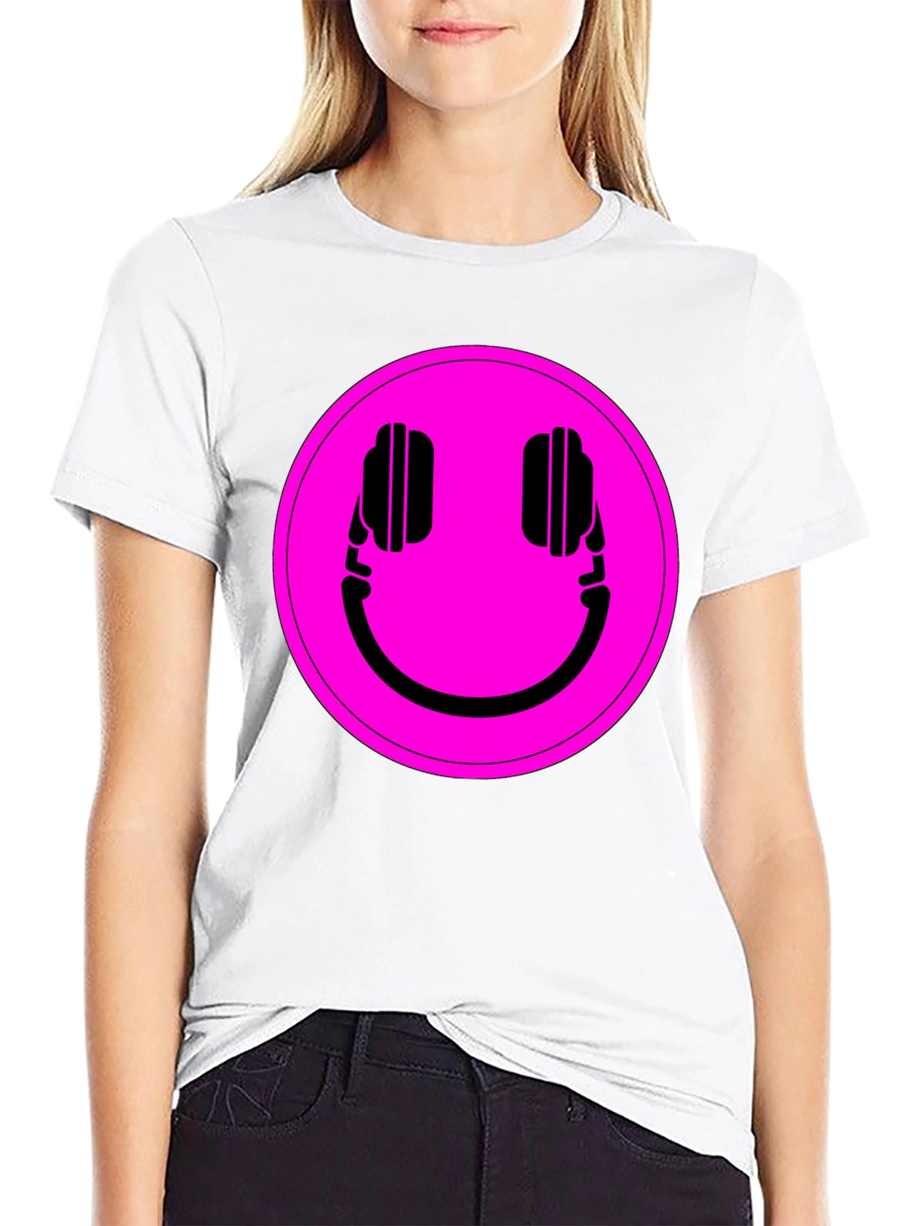 Headphone Smiley Graphic Tee - Black