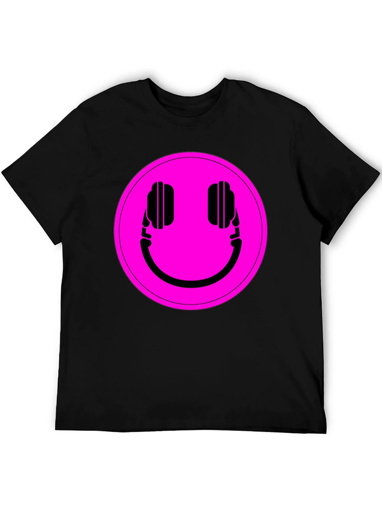 Headphone Smiley Graphic Tee - Black