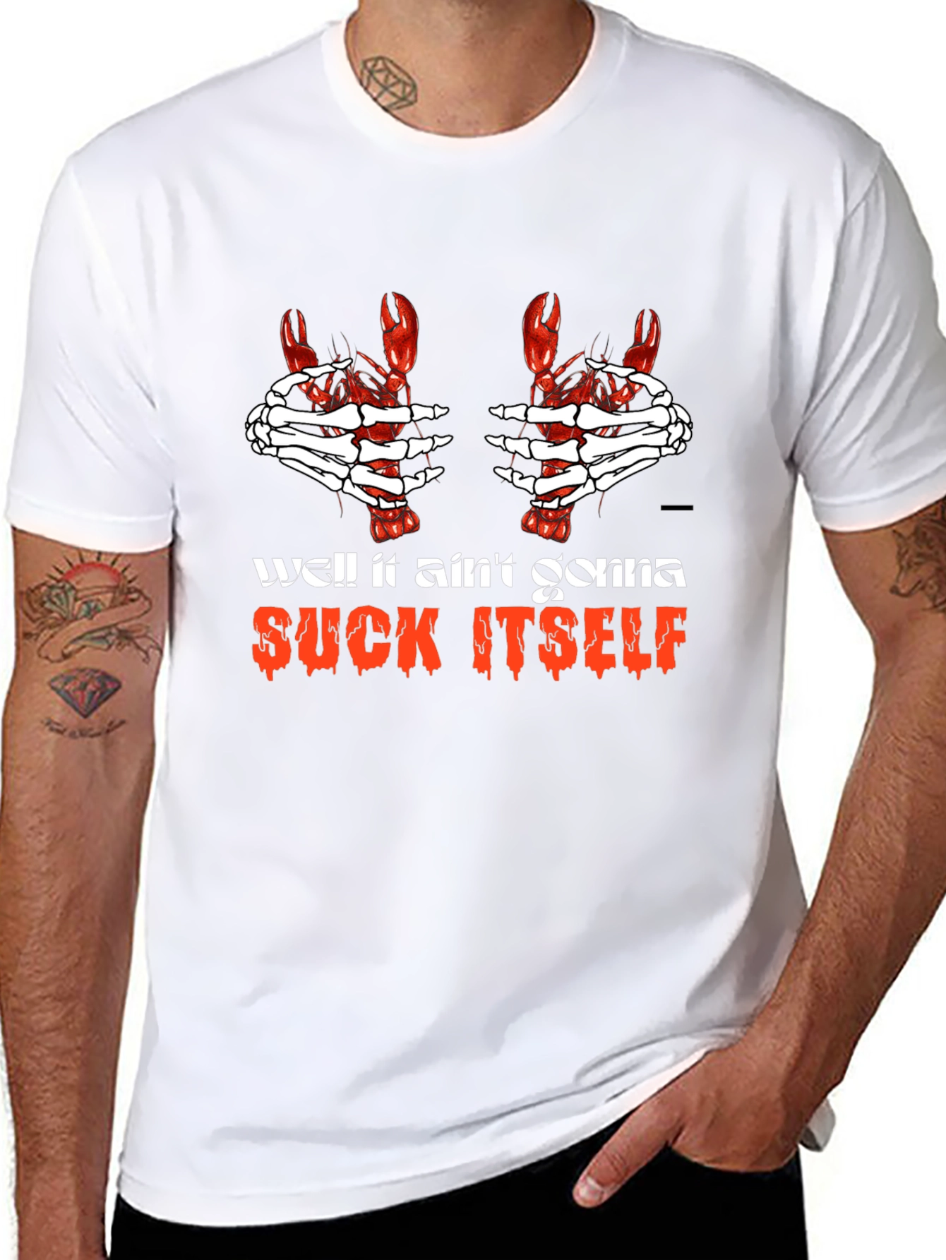 Humorous Lobster Claw Skeleton Hands T-Shirt