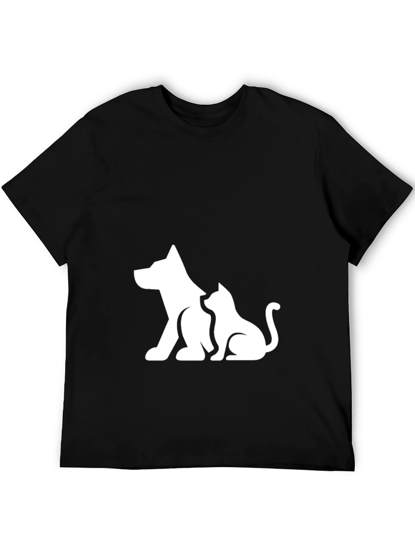 Dog and Cat Graphic Black T-Shirt