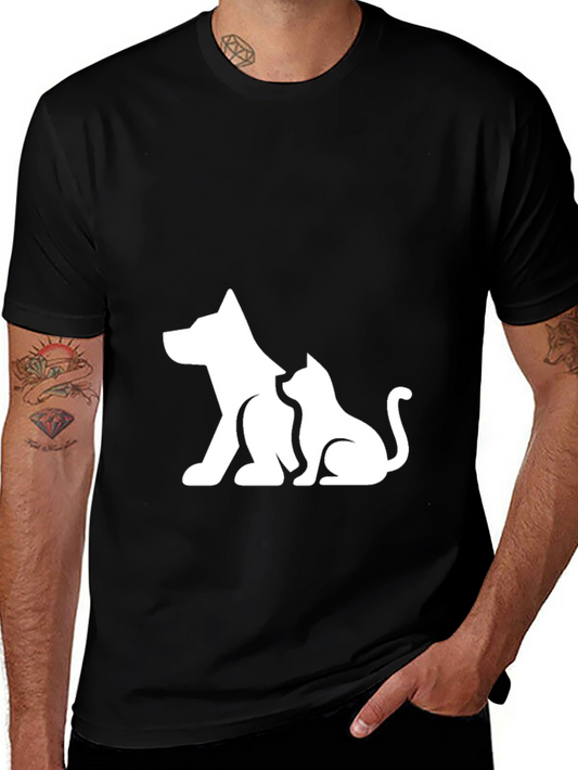 Dog and Cat Graphic Black T-Shirt