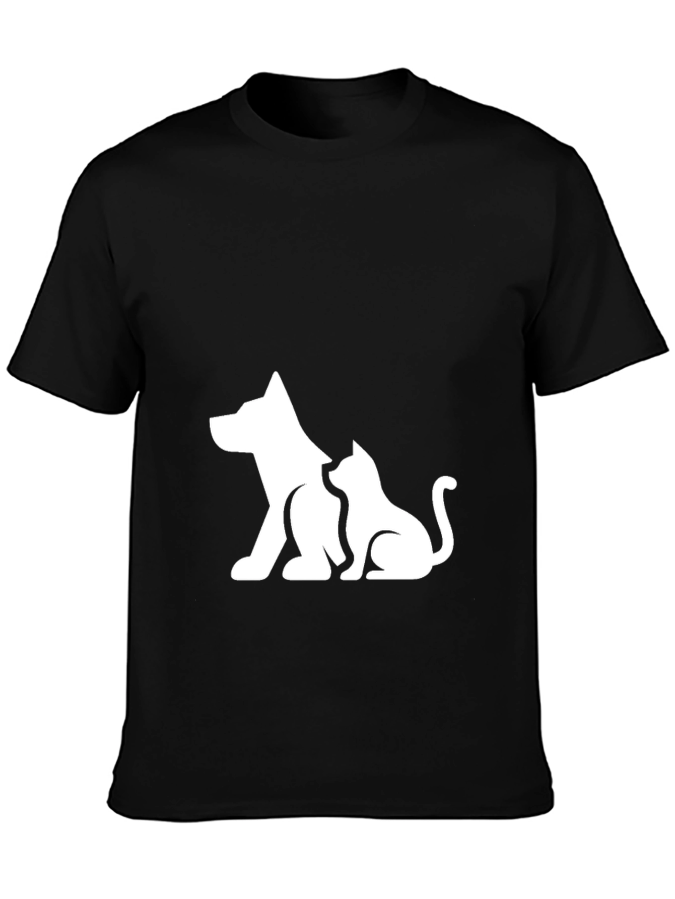 Dog and Cat Graphic Black T-Shirt
