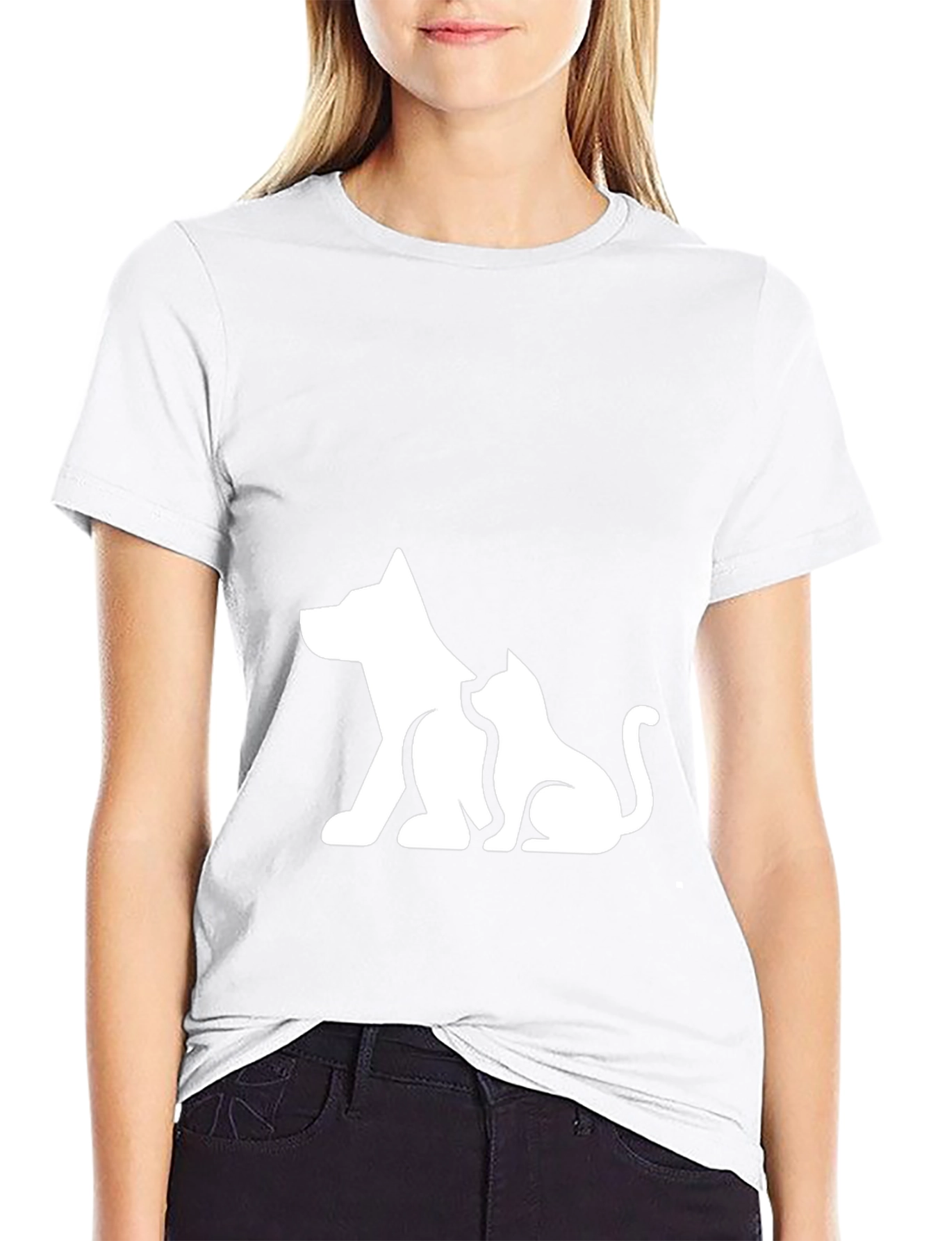 Dog and Cat Graphic Black T-Shirt