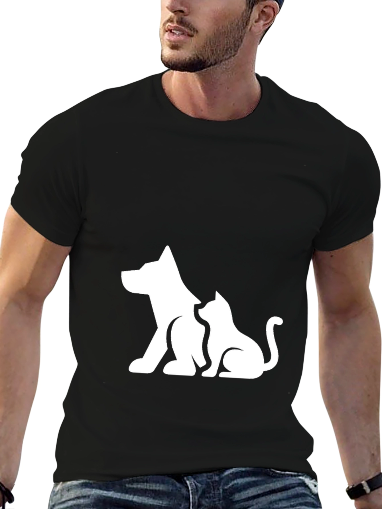 Dog and Cat Graphic Black T-Shirt