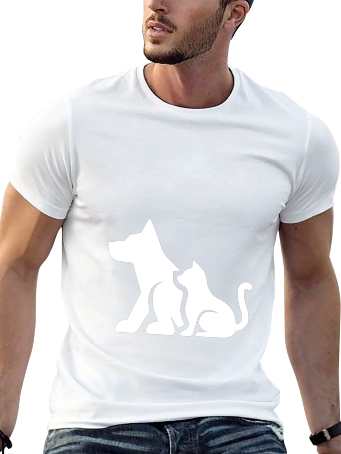 Dog and Cat Graphic Black T-Shirt