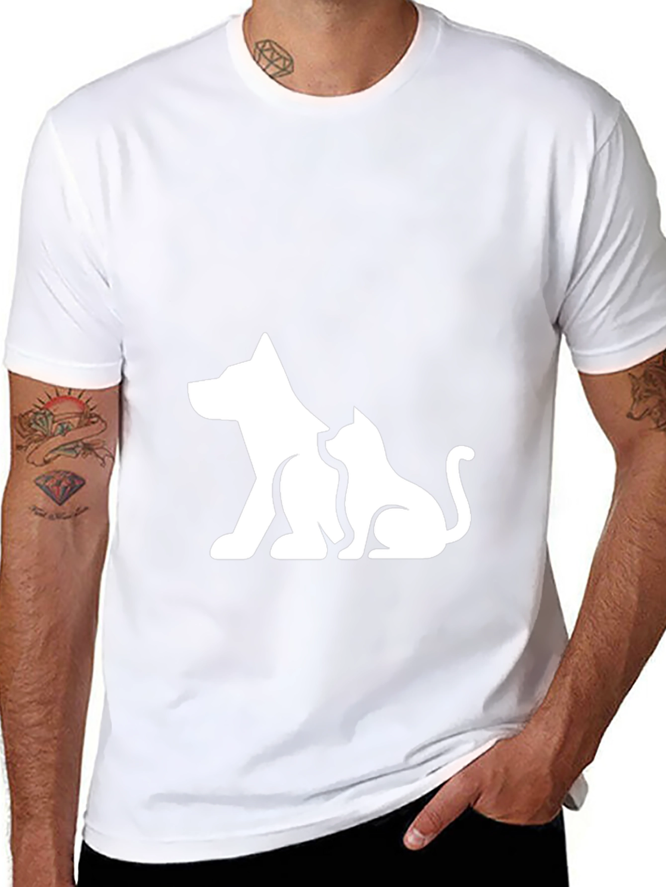 Dog and Cat Graphic Black T-Shirt