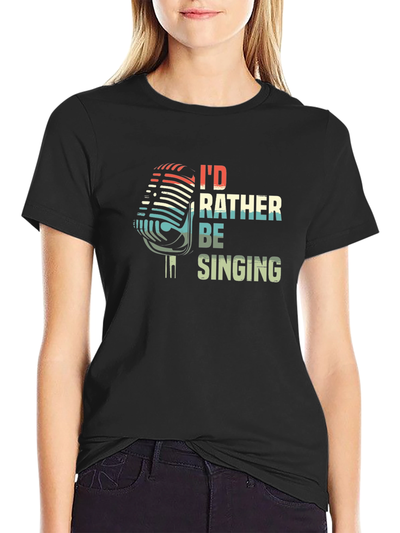 Id Rather Be Singing Retro Microphone T-Shirt