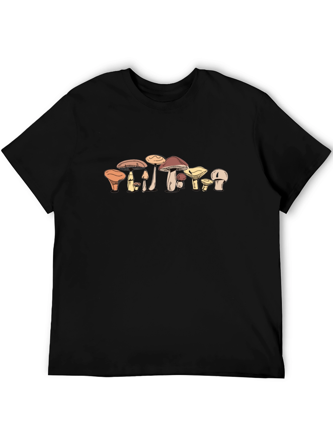 Funky Mushroom Print Black T-Shirt