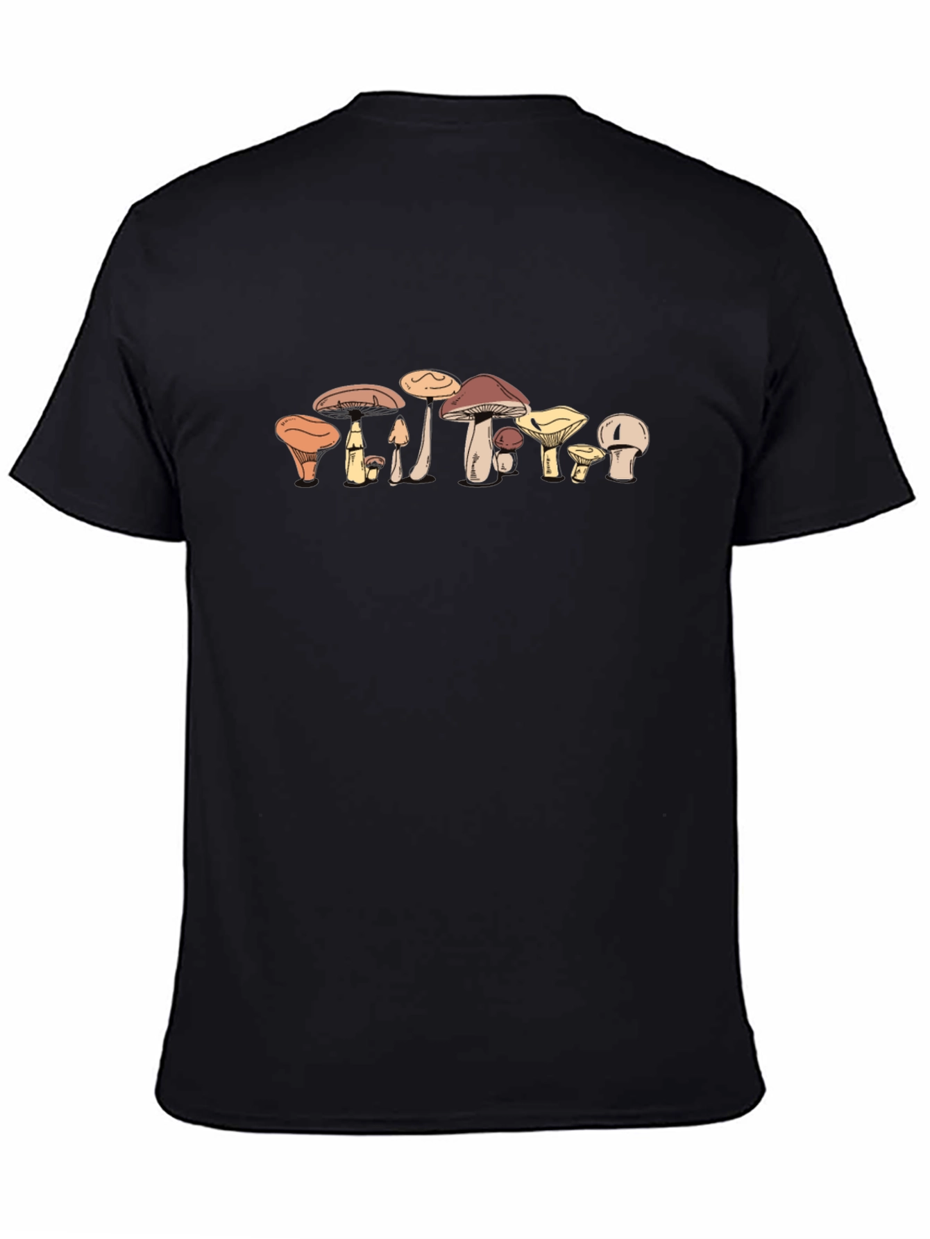 Funky Mushroom Print Black T-Shirt