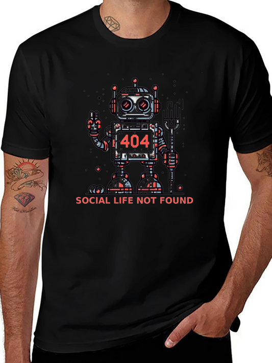 404 Social Life Not Found Robot Graphic T-Shirt