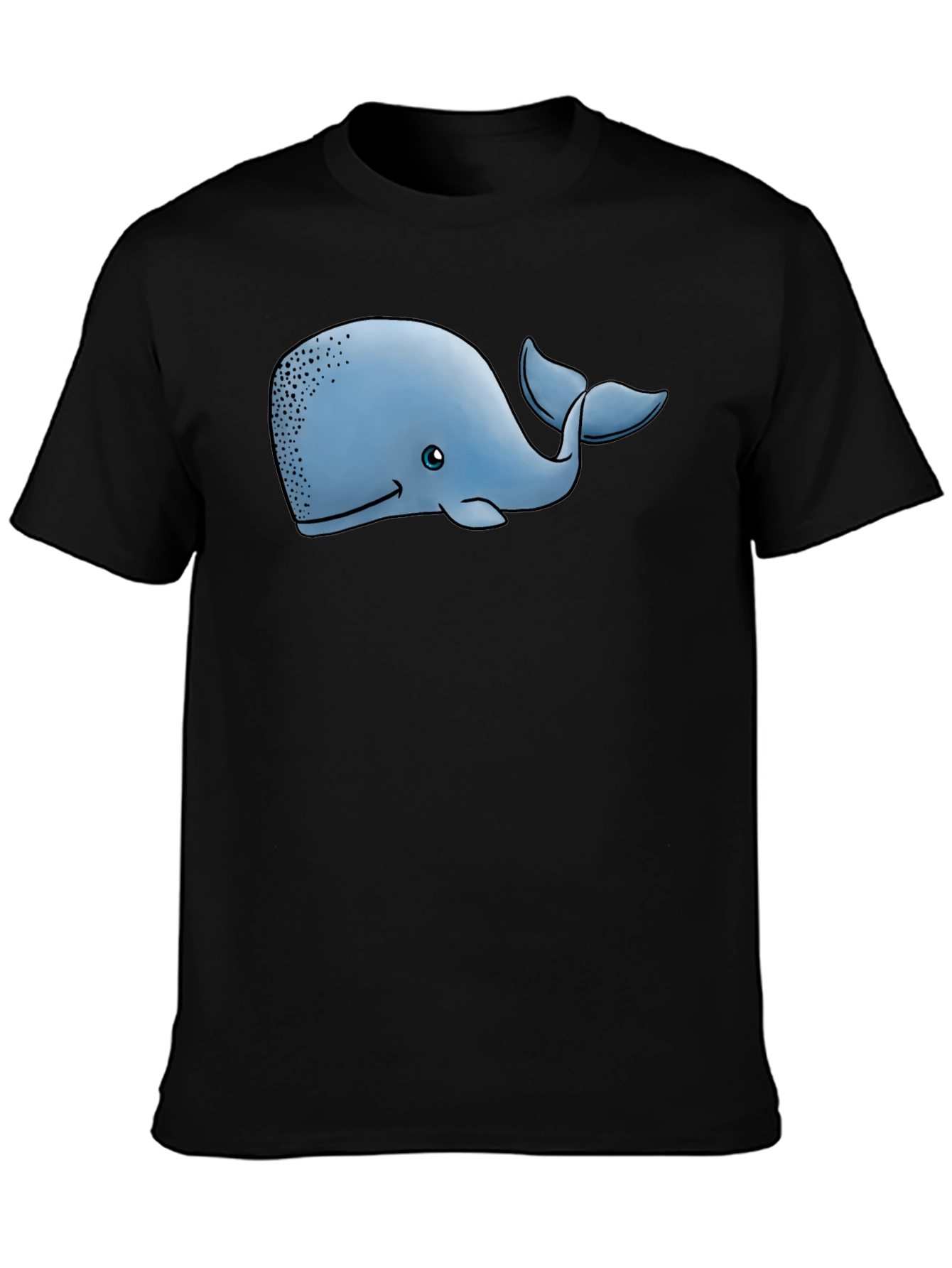 Cartoon Whale Graphic Tee - Black Cotton T-Shirt