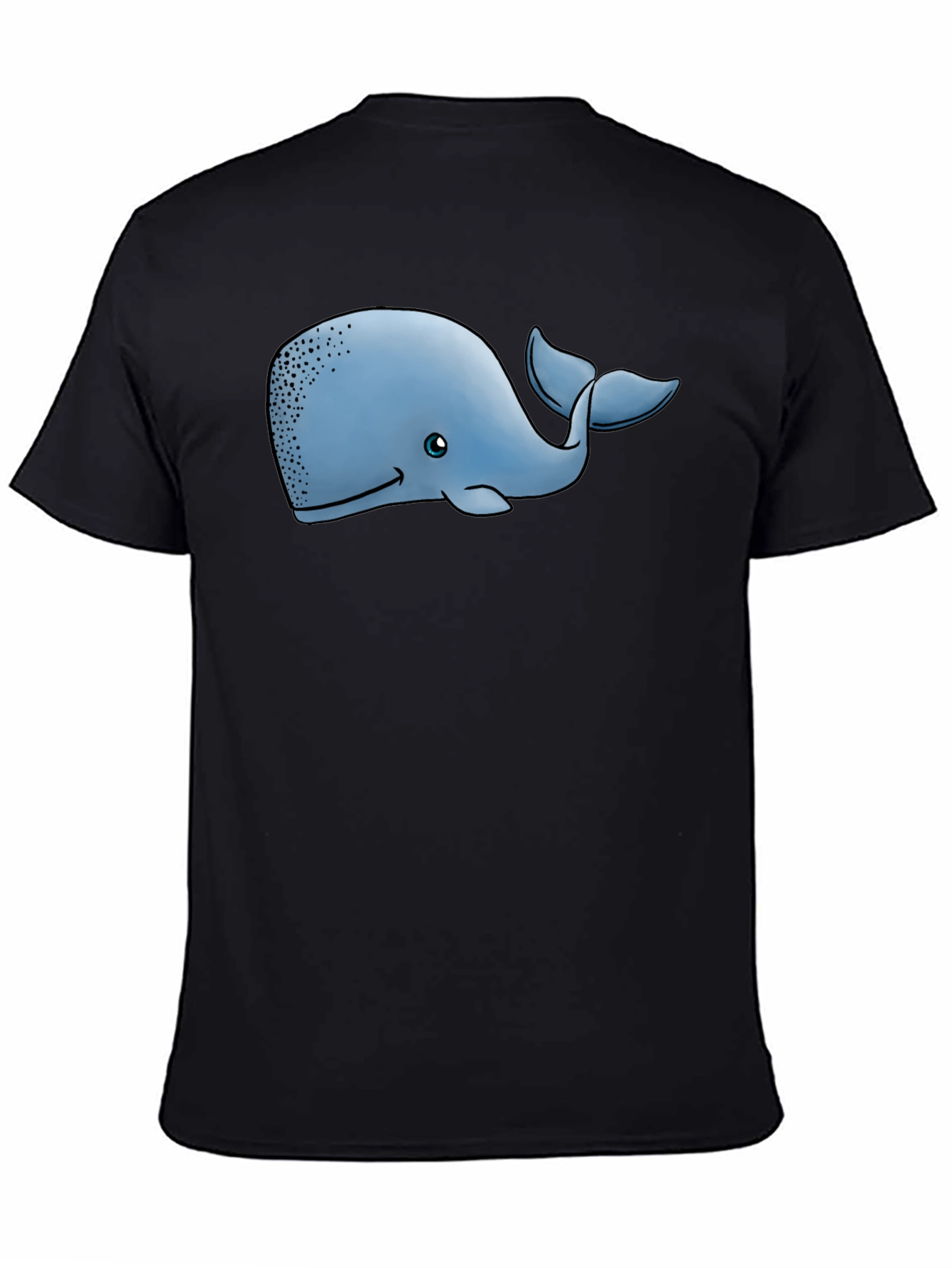 Cartoon Whale Graphic Tee - Black Cotton T-Shirt