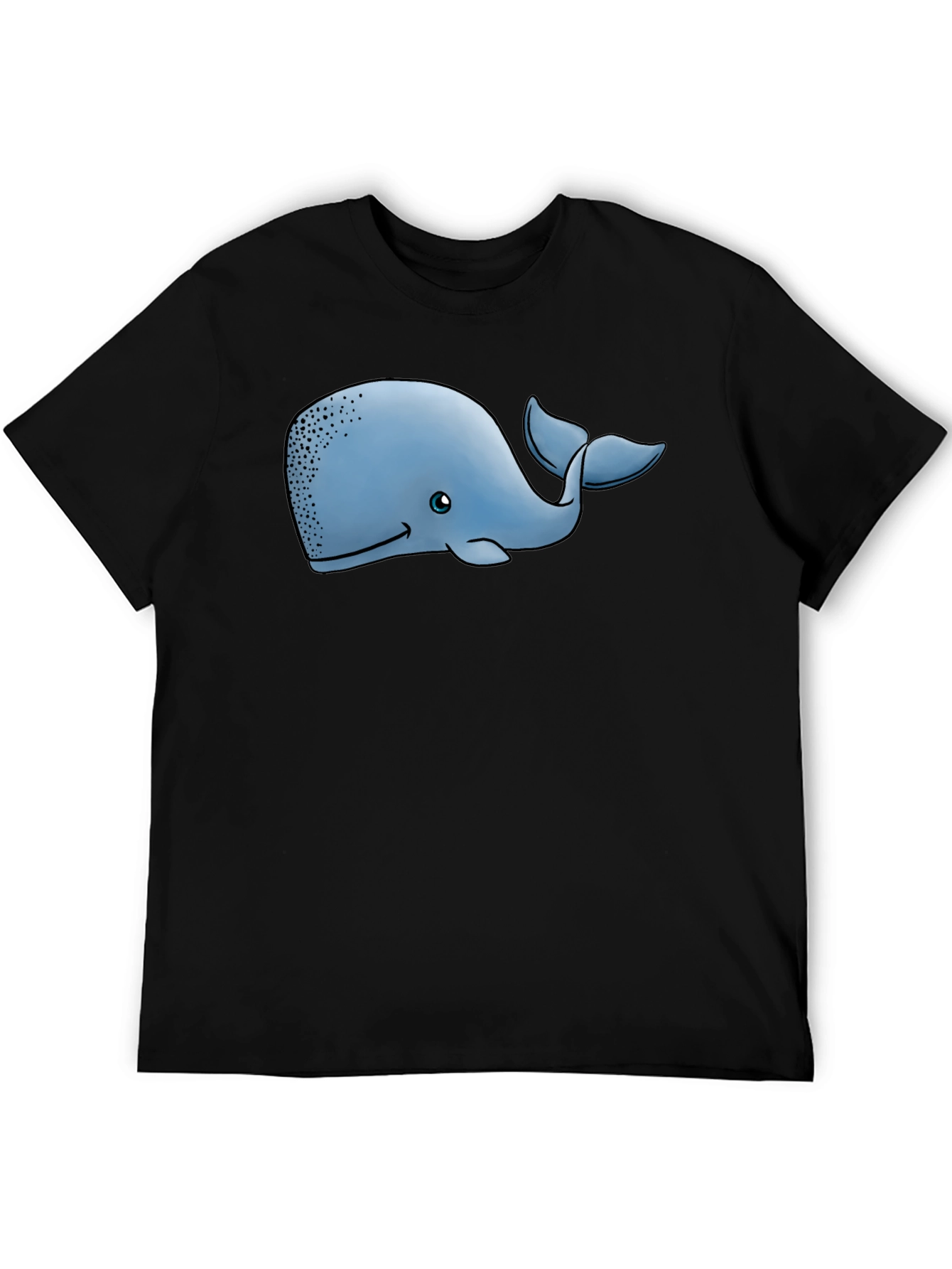 Cartoon Whale Graphic Tee - Black Cotton T-Shirt