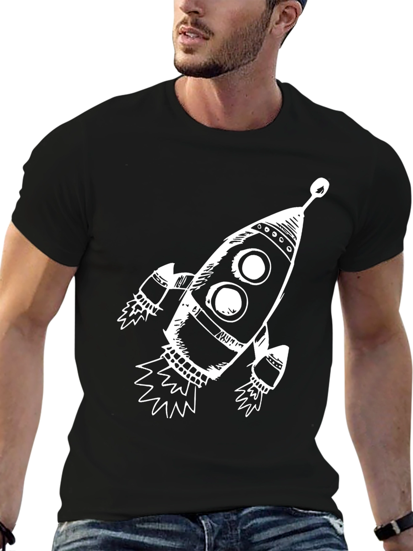Rocket Graphic Black T-Shirt - Space Adventure