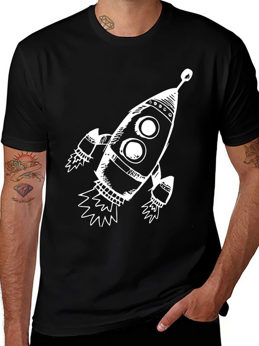 Rocket Graphic Black T-Shirt - Space Adventure