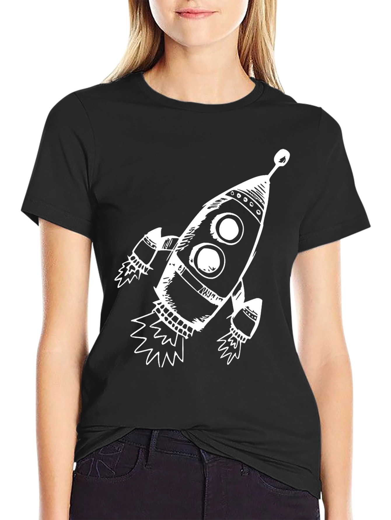 Rocket Graphic Black T-Shirt - Space Adventure