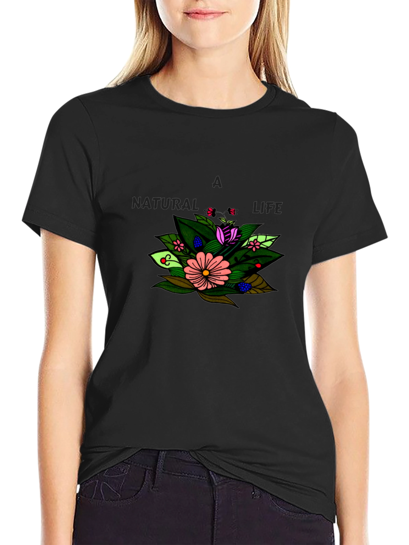 A Natural Life Floral Graphic Black T-Shirt