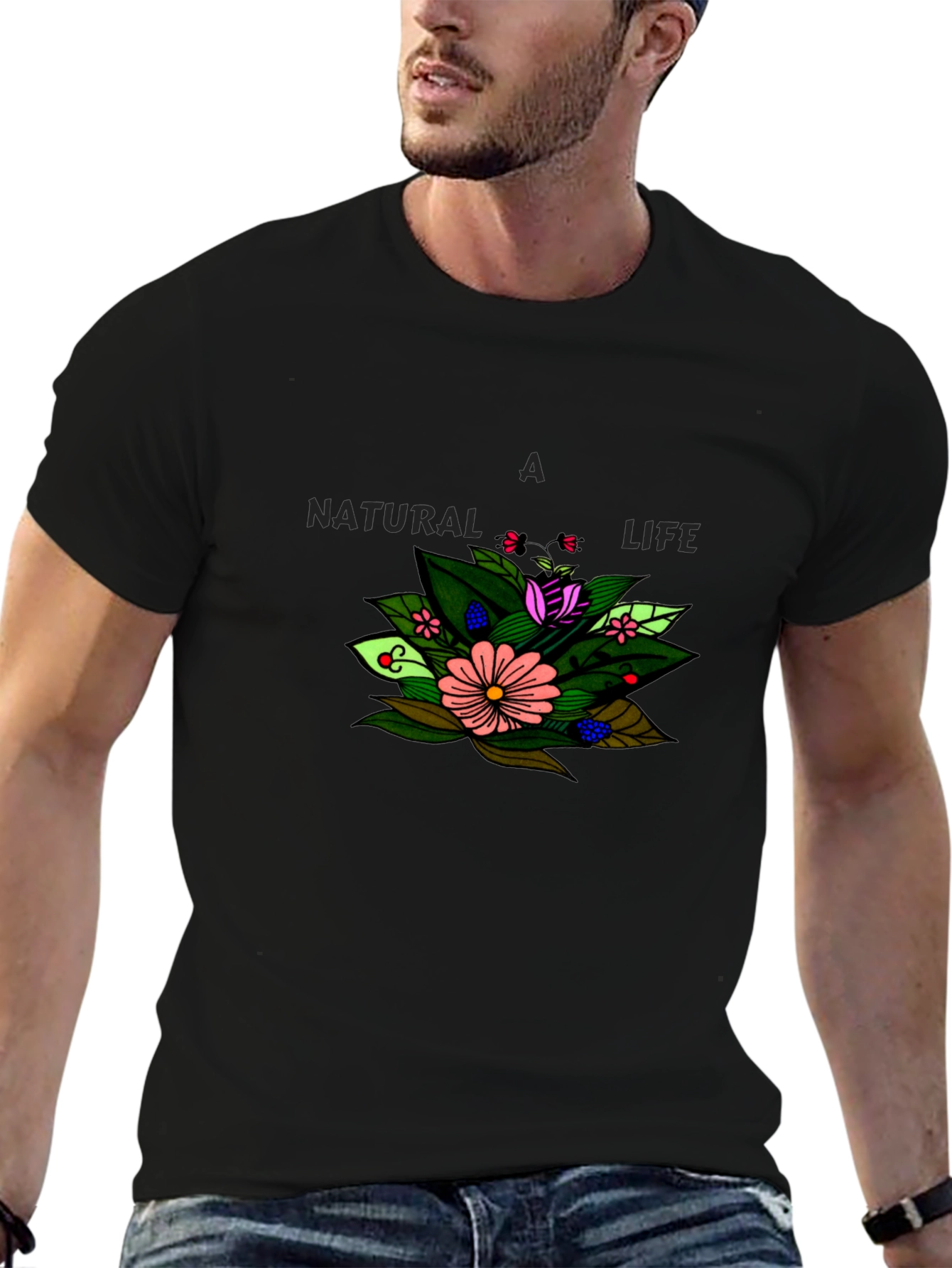 A Natural Life Floral Graphic Black T-Shirt