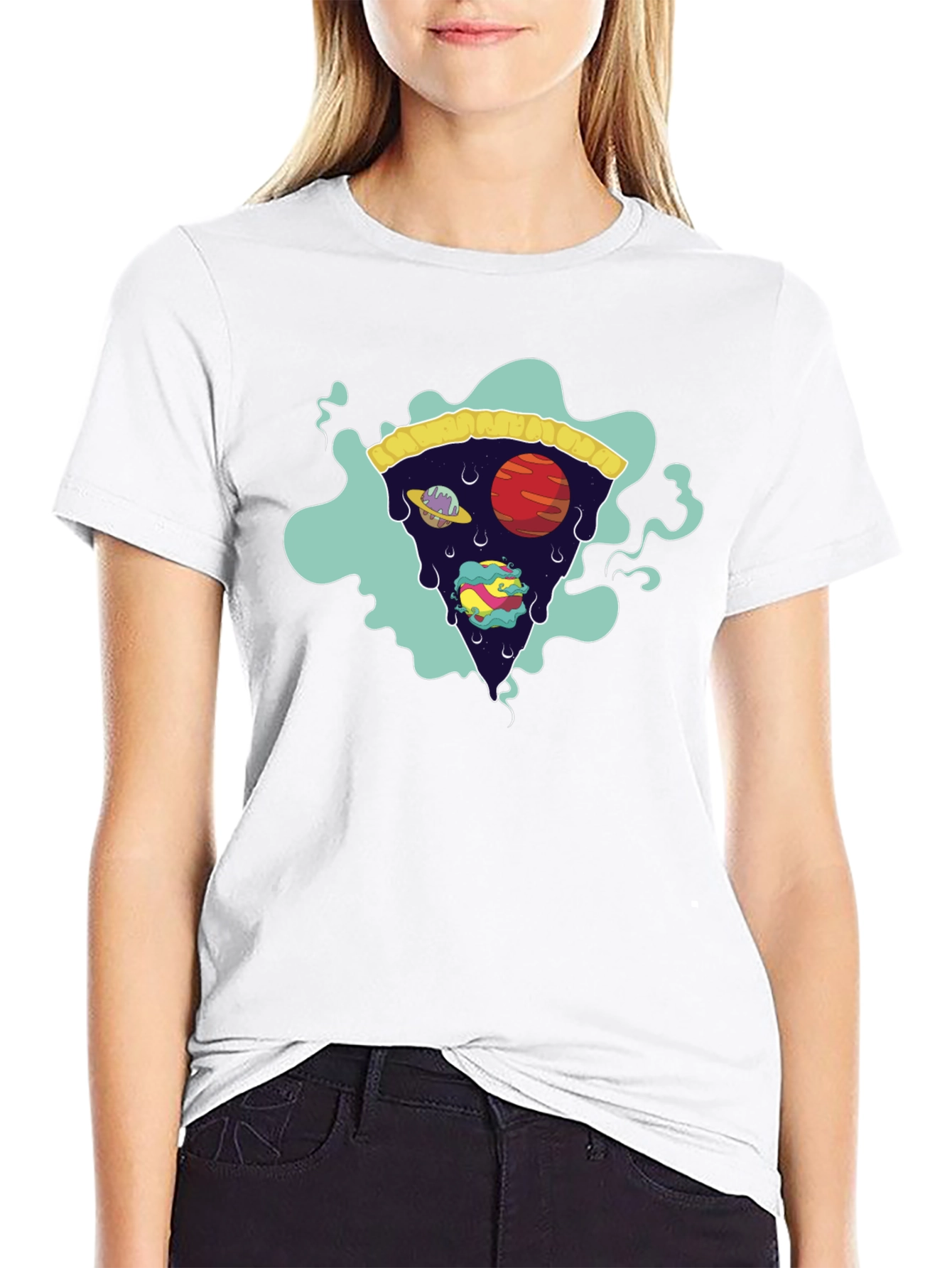 Cosmic Pizza Slice Black Graphic Tee