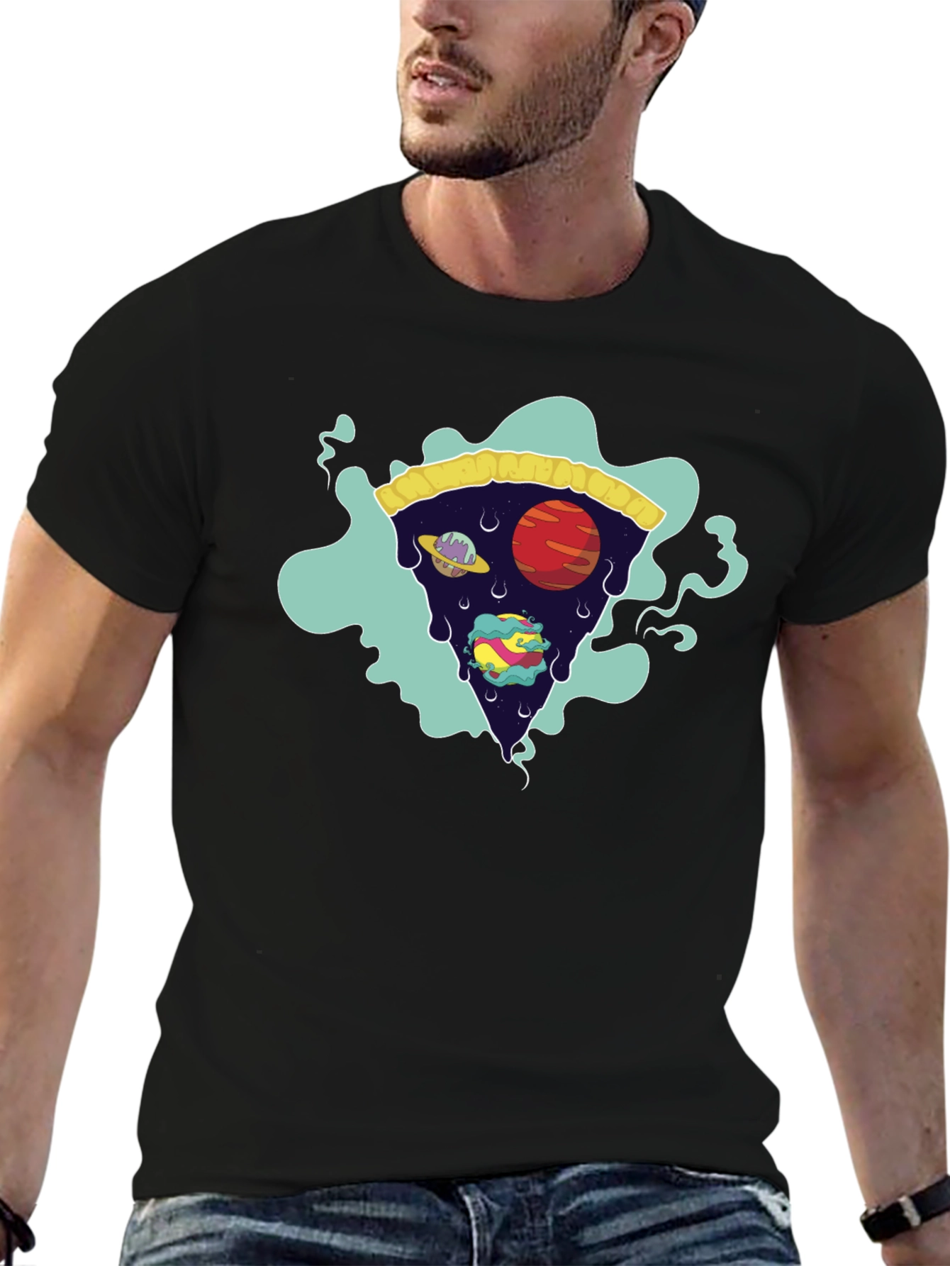 Cosmic Pizza Slice Black Graphic Tee